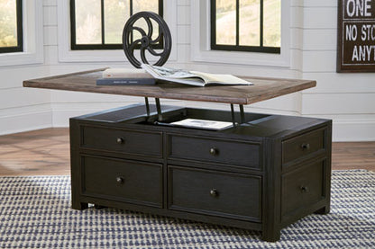 Tyler Creek Grayish Brown & Black Coffee Table with Lift Top