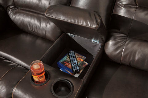 Vacherie Chocolate Reclining Loveseat with Console