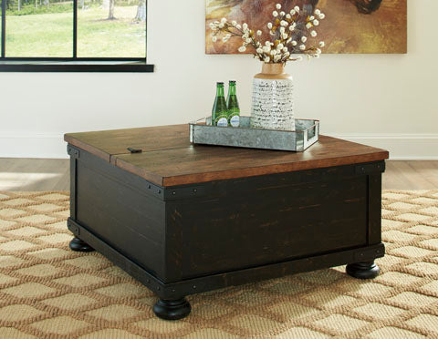 Valebeck Black & Brown Coffee Table with Lift Top