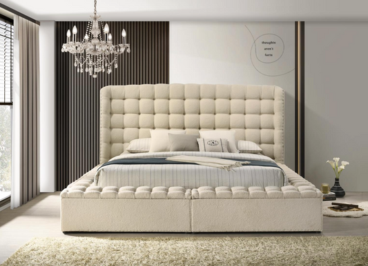 Versaley Beige Tufted Low Profile Storage Bed
