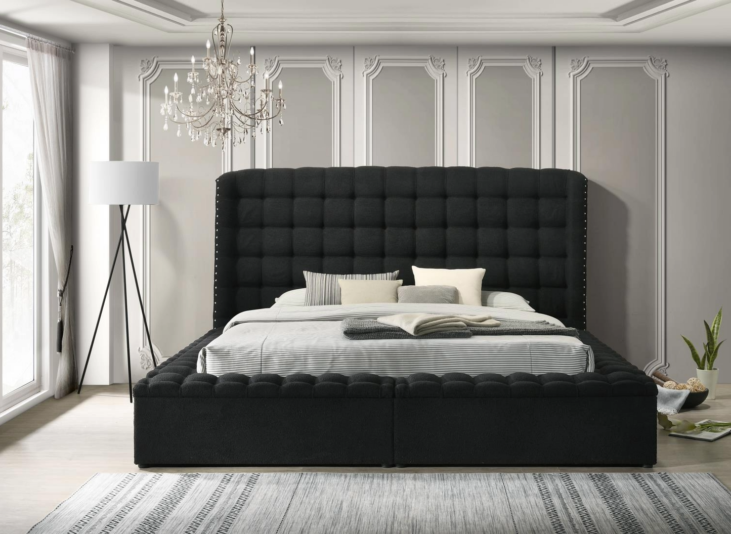 Versaley Black Tufted Low Profile Storage Bed