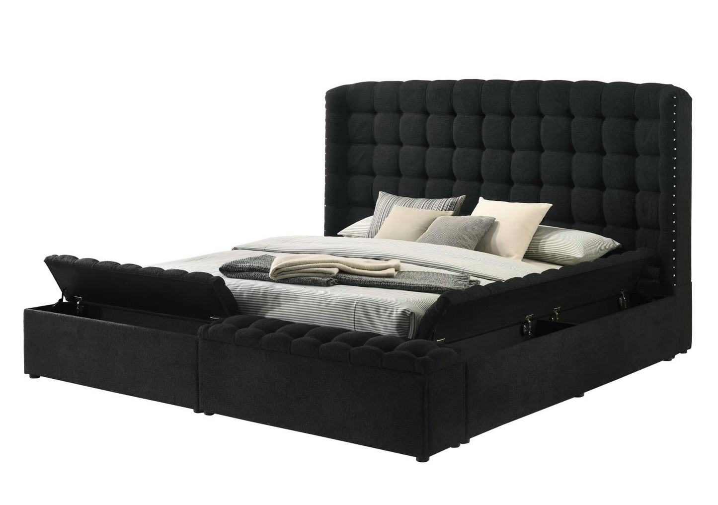 Versaley Black Tufted Low Profile Storage Bed