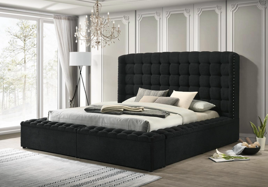 Versaley Black Tufted Low Profile Storage Bed