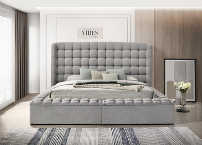 Versaley Gray Tufted Low Profile Storage Bed