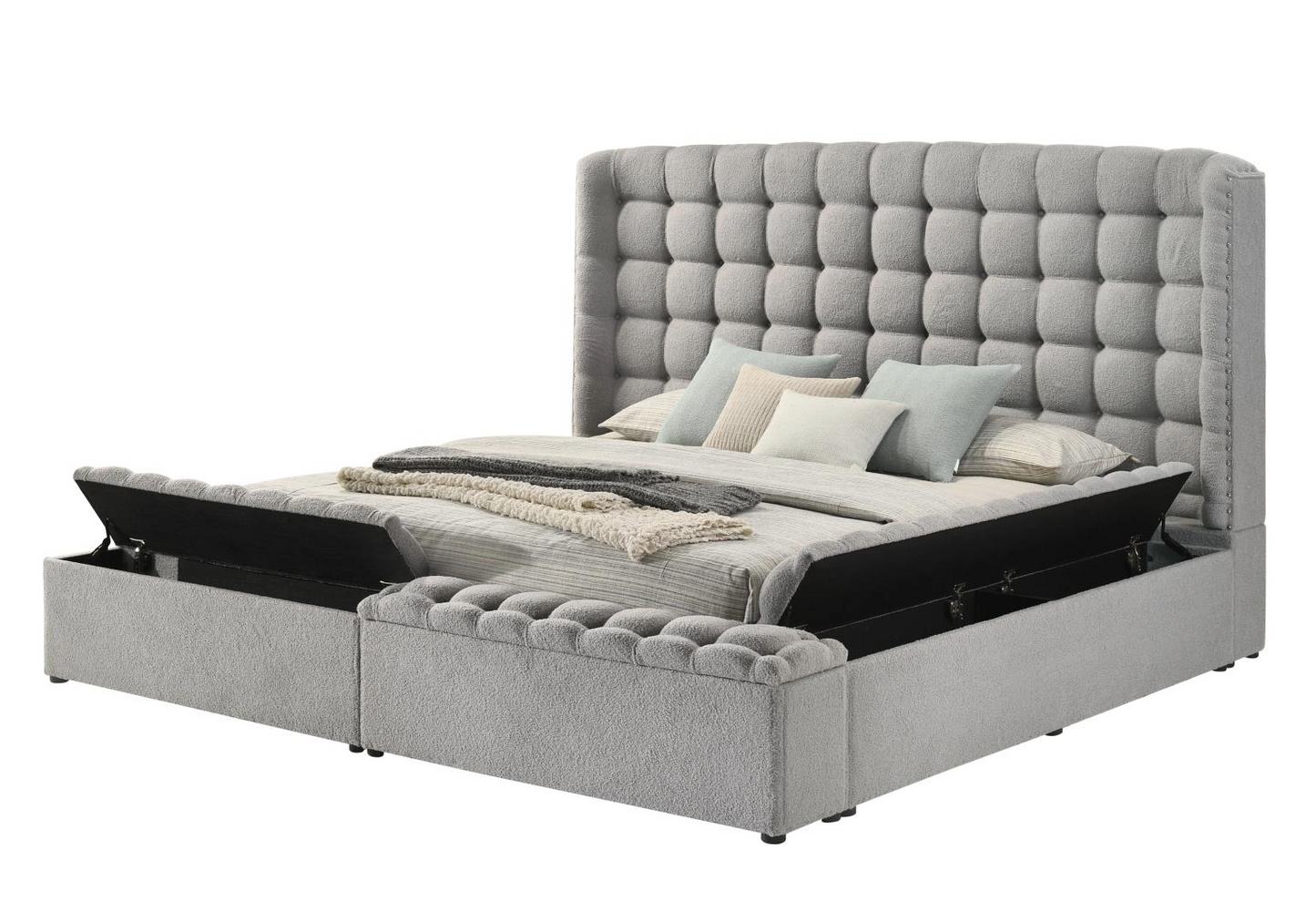 Versaley Gray Tufted Low Profile Storage Bed