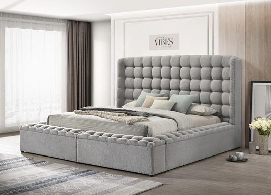 Versaley Gray Tufted Low Profile Storage Bed
