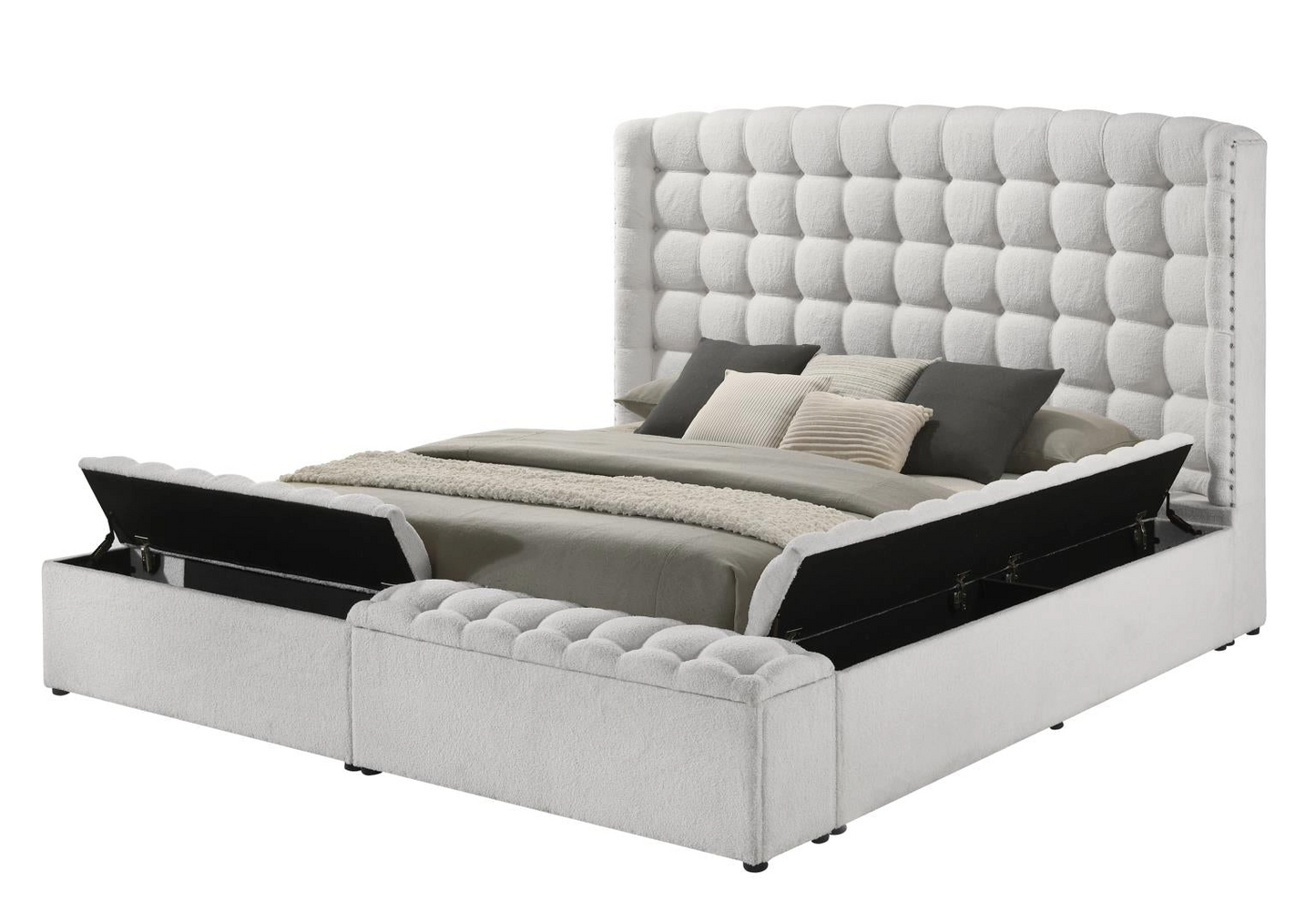 Versaley White Upholstered Low Profile Storage Bed