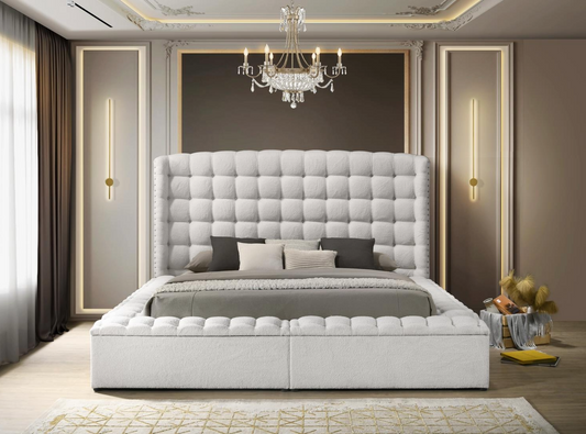 Versaley White Tufted Low Profile Storage Bed