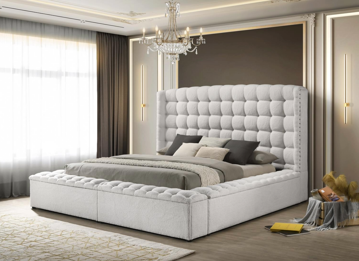 Versaley White Upholstered Low Profile Storage Bed