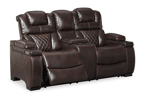 Warnerton Chocolate Power Reclining Loveseat with Console