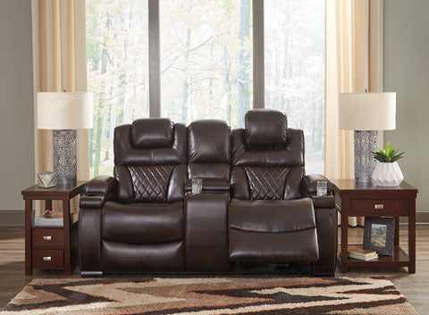 Warnerton Chocolate Power Reclining Loveseat with Console