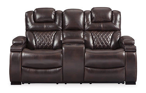 Warnerton Chocolate Power Reclining Loveseat with Console