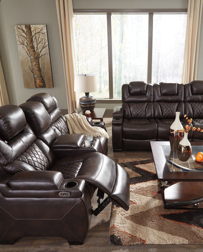 Warnerton Chocolate Power Reclining Loveseat with Console