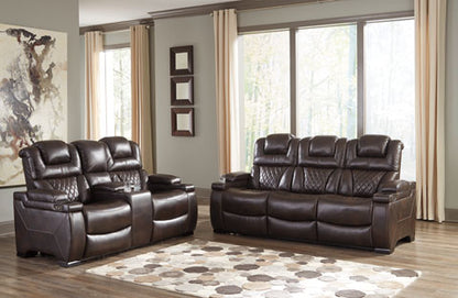 Warnerton Chocolate Power Reclining Sofa and Loveseat Set