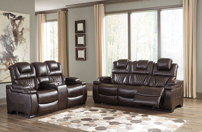 Warnerton Chocolate Power Reclining Sofa and Loveseat Set
