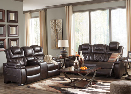 Warnerton Chocolate Power Reclining Sofa and Loveseat Set