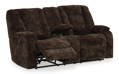 Soundwave Chocolate Reclining Loveseat with Console