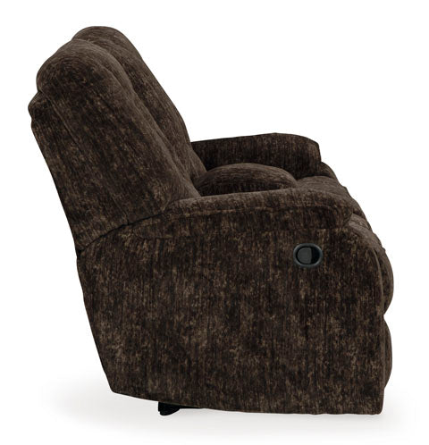 Soundwave Chocolate Reclining Loveseat with Console