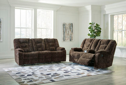 Soundwave Chocolate Reclining Sofa and Loveseat Set