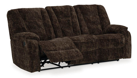 Soundwave Chocolate Reclining Sofa with Drop Down Table