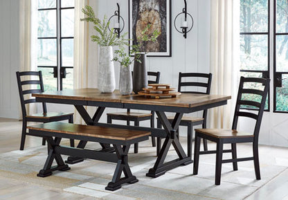 Wildenauer Brown/Black Dining Table, 2 Chairs and Bench Set