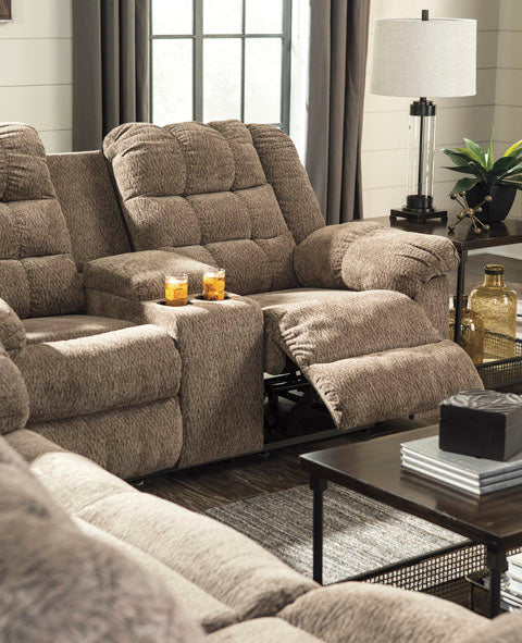 Workhorse Cocoa Reclining Loveseat with Console