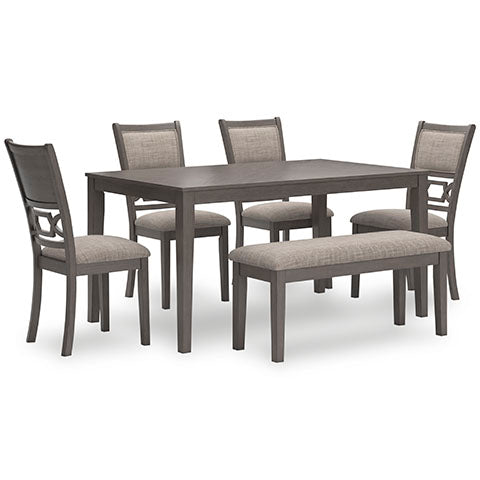 Wrenning Gray Dining Table and 4 Chairs and Bench Set