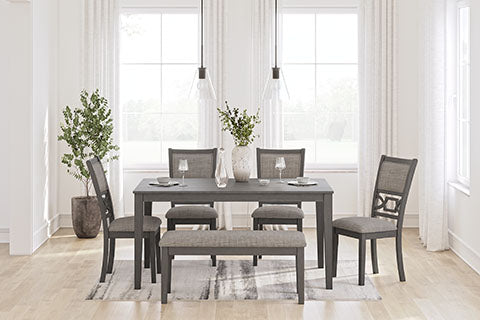 Wrenning Gray Dining Table and 4 Chairs and Bench Set