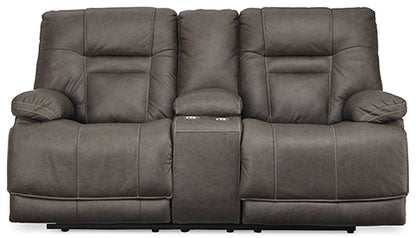 Wurstrow Smoke Power Reclining Loveseat with Console