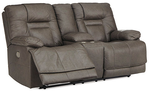 Wurstrow Smoke Power Reclining Loveseat with Console