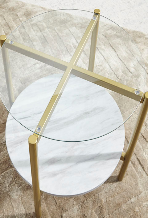 Wynora White and Gold Glass End Table