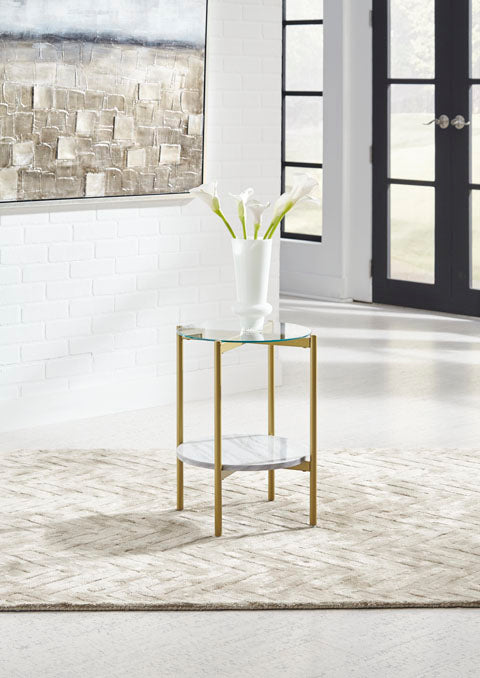 Wynora White and Gold Glass End Table